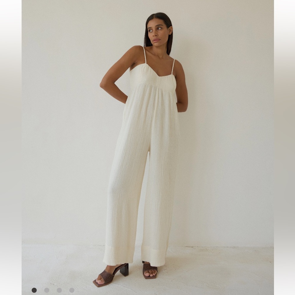 Bahhgoose Rio white cotton wide leg jumpsuit, size M/ L